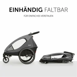 2in1 Fahrradanhänger Sparset Dryk Duo - für 2 Kinder (bis 44 kg) - Bike Trailer & City Buggy - inkl. Babysitz Lounger & Schutzpaket - Grey