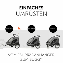 2in1 Fahrradanhänger Sparset Dryk Duo - für 2 Kinder (bis 44 kg) - Bike Trailer & City Buggy - inkl. Babysitz Lounger & Schutzpaket - Grey