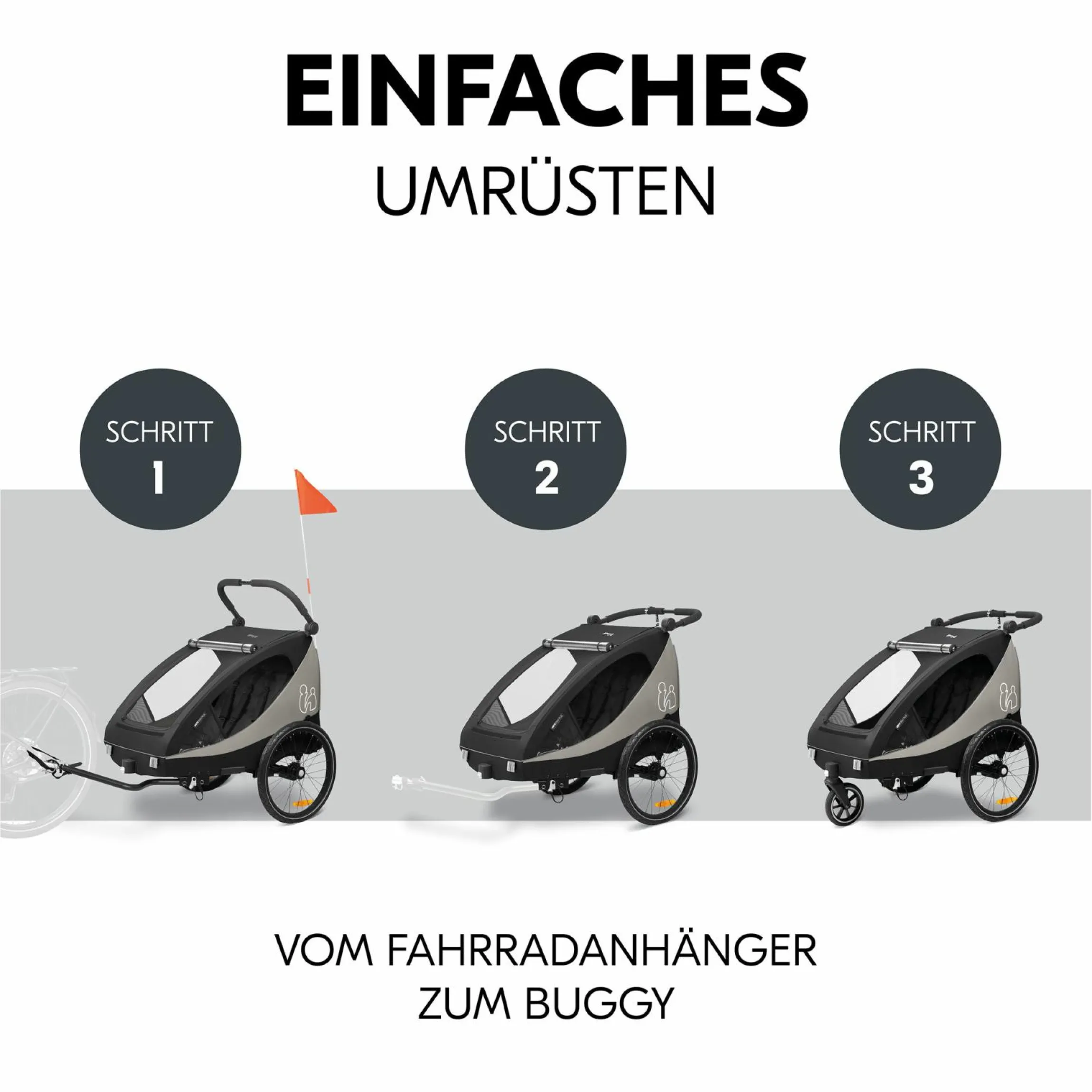 2in1 Fahrradanhänger Sparset Dryk Duo Plus - für 2 Kinder (bis 44 kg) - Bike Trailer & City Buggy - inkl. Babysitz Lounger & Schutzpaket - Black