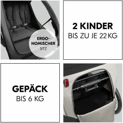 2in1 Fahrradanhänger Sparset Dryk Duo Plus - für 2 Kinder (bis 44 kg) - Bike Trailer & City Buggy - inkl. Babysitz Lounger & Schutzpaket - Black