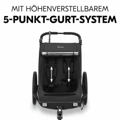 2in1 Fahrradanhänger Sparset Dryk Duo Plus - für 2 Kinder (bis 44 kg) - Bike Trailer & City Buggy - inkl. Babysitz Lounger & Schutzpaket - Black
