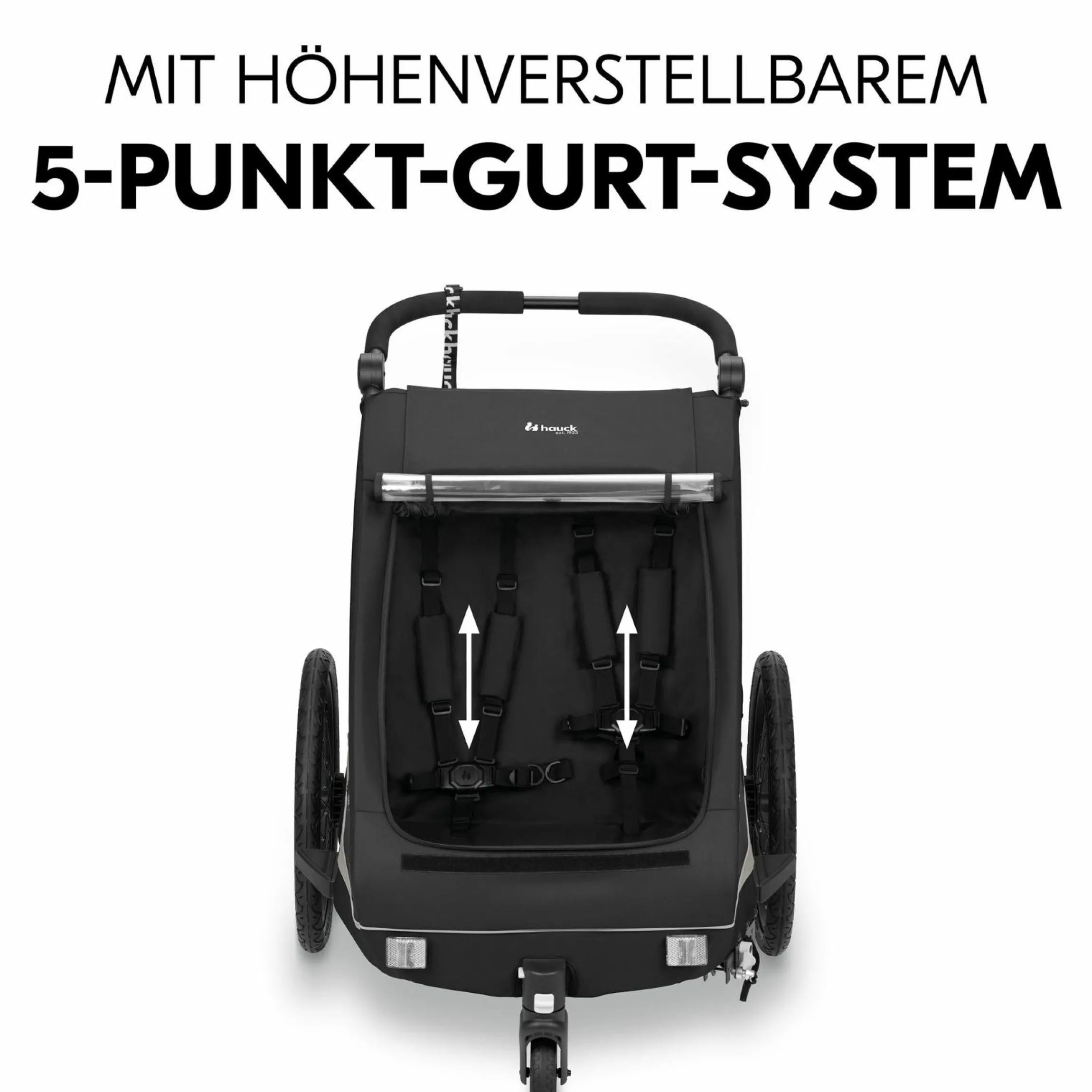 2in1 Fahrradanhänger Sparset Dryk Duo Plus - für 2 Kinder (bis 44 kg) - Bike Trailer & City Buggy - inkl. Babysitz Lounger & Schutzpaket - Black