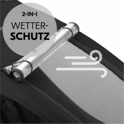 2in1 Fahrradanhänger Sparset Dryk Duo Plus - für 2 Kinder (bis 44 kg) - Bike Trailer & City Buggy - inkl. Babysitz Lounger & Schutzpaket - Black