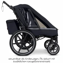 3in1 Fahrradanhänger und Kinderwagen Tour für 2 Kinder mit Bremssystem, Komfortsitze, Verdeck mit Moskitonetz, Regenschutz & Sonnenschutz (bis 49 kg) - Ink - Kollektion 2025