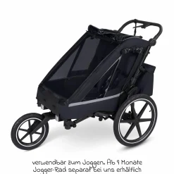 3in1 Fahrradanhänger und Kinderwagen Tour für 2 Kinder mit Bremssystem, Komfortsitze, Verdeck mit Moskitonetz, Regenschutz & Sonnenschutz (bis 49 kg) - Ink - Kollektion 2025