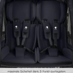 3in1 Fahrradanhänger und Kinderwagen Tour für 2 Kinder mit Bremssystem, Komfortsitze, Verdeck mit Moskitonetz, Regenschutz & Sonnenschutz (bis 49 kg) - Ink - Kollektion 2025