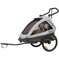 2in1 Fahrradanhänger und Kinderwagen Cama für 2 Kinder ab 6 Monate bis 6 Jahren mit SIQ-Federung, Knickschieber (bis 44 kg) - Grey Stone