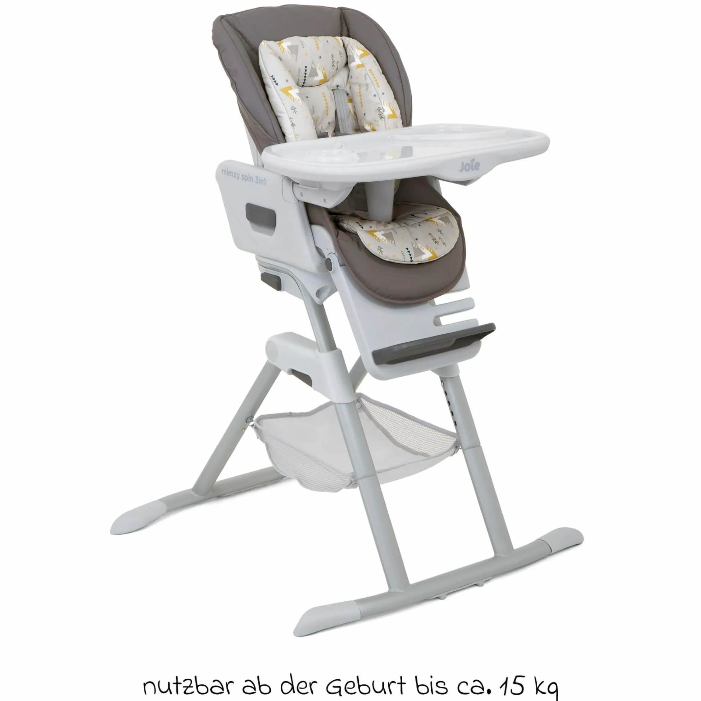 3in1 Hochstuhl Mimzy Spin 3in1 ab Geburt nutzbar mit 360° drehbarem Sitz, flache Liegeposition, Tablett und Snacktablett - Geometric Mountain - Kollektion 2025