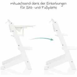 2in1 Hochstuhl Pia mit 5-Punkt-Gurt, abnehmbarem Essbrett mit Getränkehalter bis 85 kg belastbar - Weiß