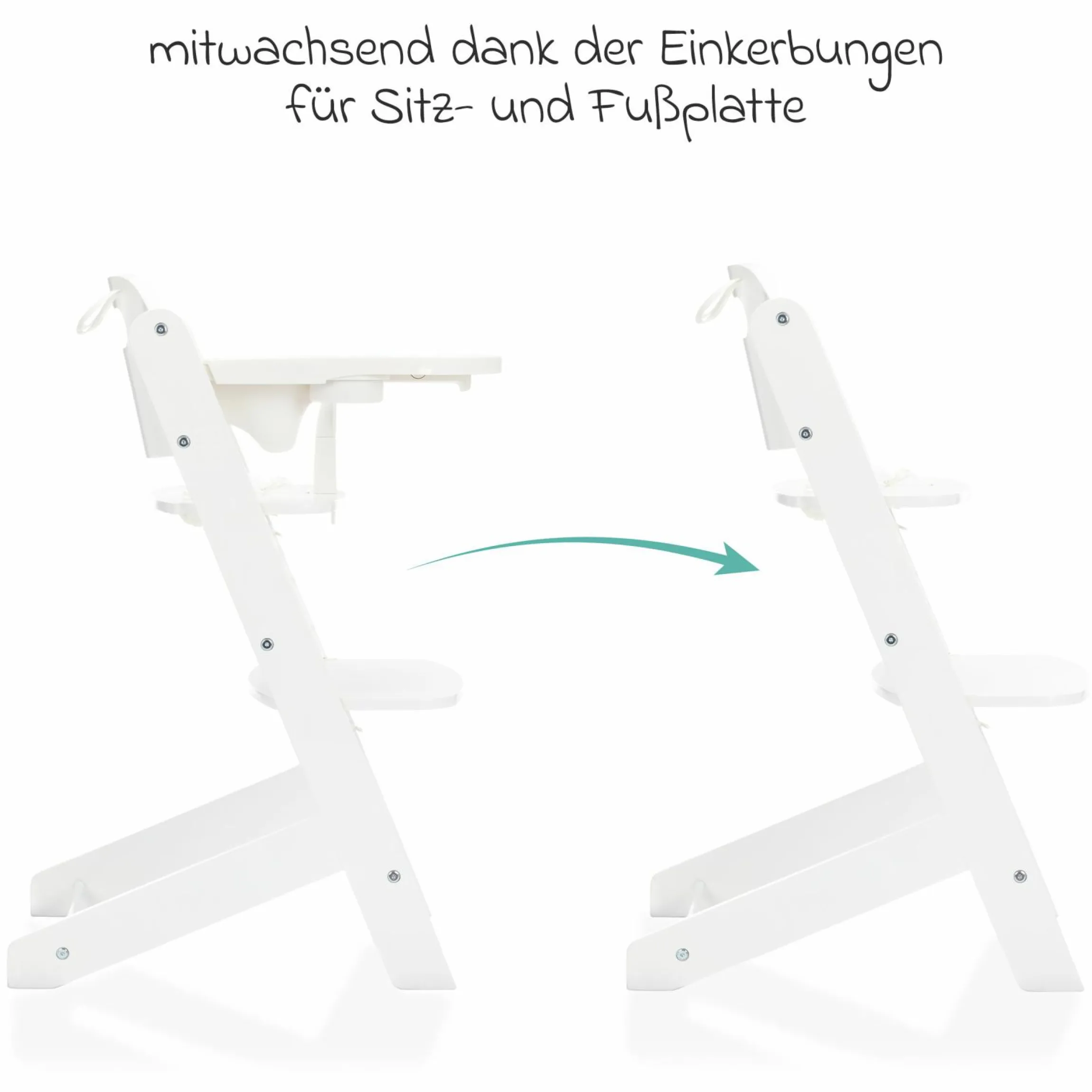 2in1 Hochstuhl Pia mit 5-Punkt-Gurt, abnehmbarem Essbrett mit Getränkehalter bis 85 kg belastbar - Weiß