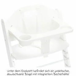 2in1 Hochstuhl Pia mit 5-Punkt-Gurt, abnehmbarem Essbrett mit Getränkehalter bis 85 kg belastbar - Weiß