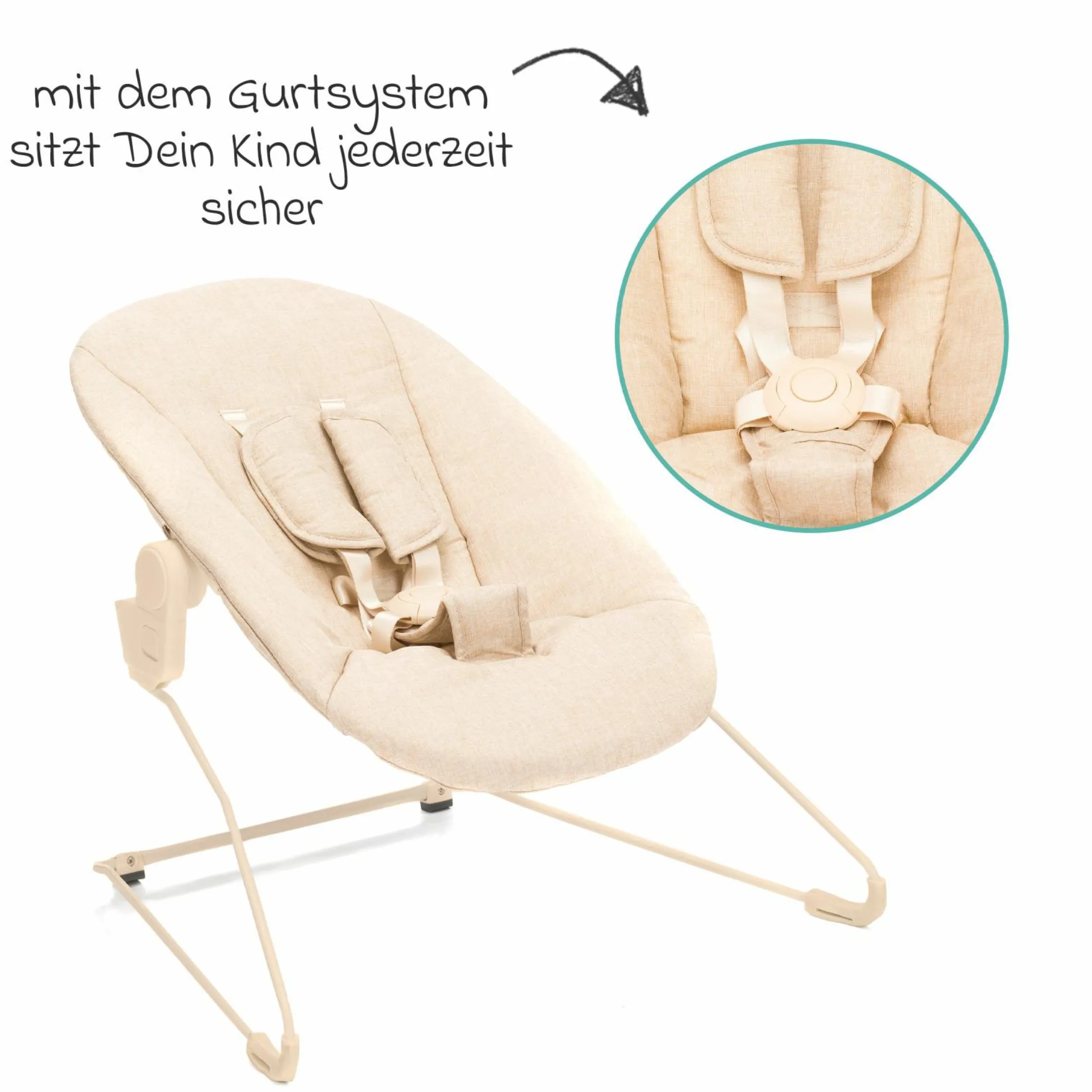 3in1 Hochstuhl-Set Pia Swing ab Geburt bis 85 kg mit Neugeborenenaufsatz, 5-Punkt-Gurt, abnehmbarem Essbrett mit Getränkehalter - Natur