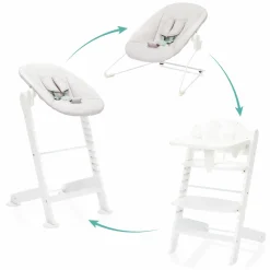 3in1 Hochstuhl-Set Pia Swing ab Geburt bis 85 kg mit Neugeborenenaufsatz, 5-Punkt-Gurt, abnehmbarem Essbrett mit Getränkehalter - Weiß