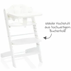 3in1 Hochstuhl-Set Pia Swing ab Geburt bis 85 kg mit Neugeborenenaufsatz, 5-Punkt-Gurt, abnehmbarem Essbrett mit Getränkehalter - Weiß