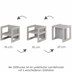 3in1 Kindersitzgruppe 1 Sitzbank & 1 Sitzhocker - Montessori - Grau