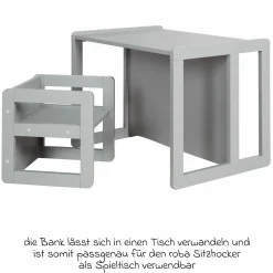 3in1 Kindersitzgruppe 1 Sitzbank & 1 Sitzhocker - Montessori - Grau