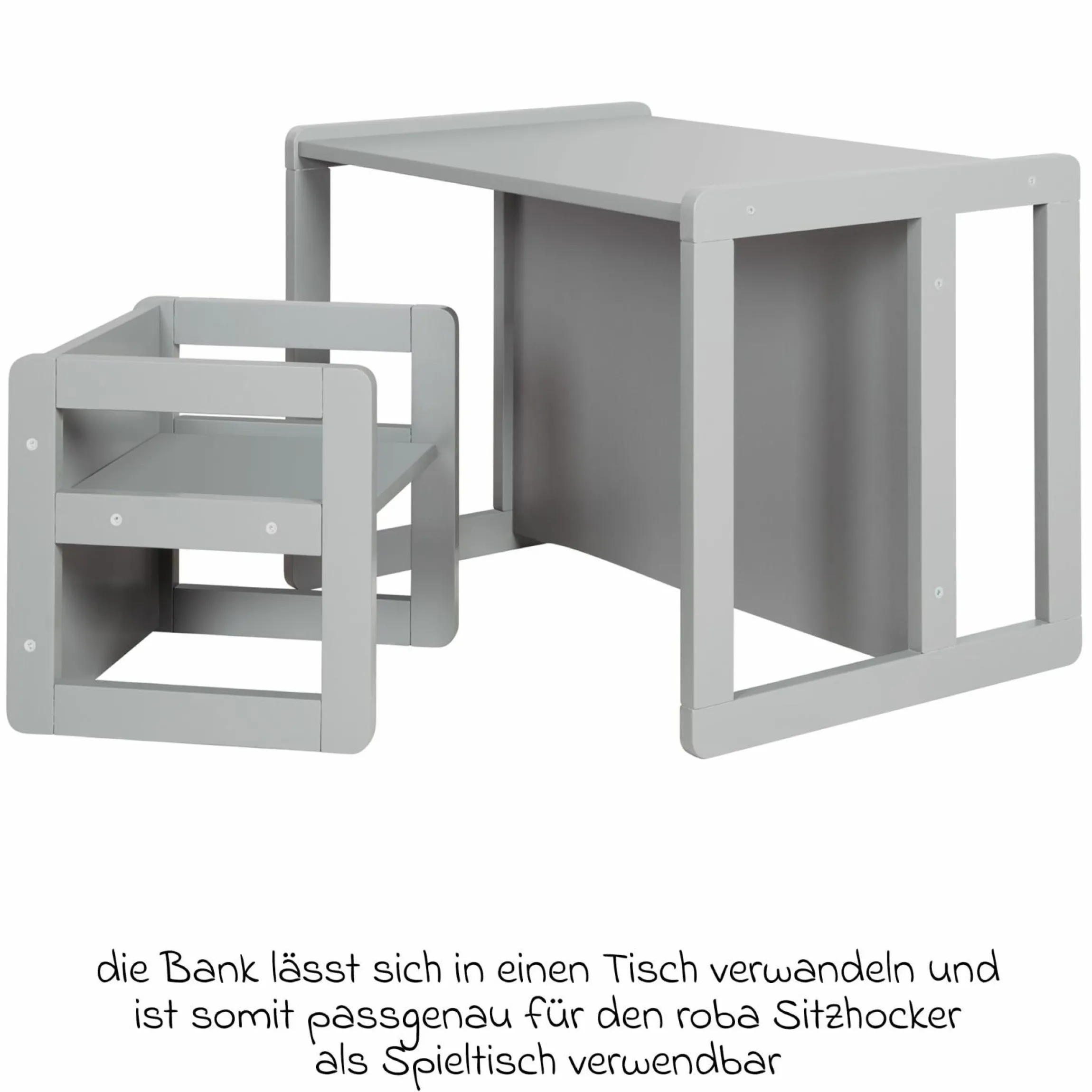 3in1 Kindersitzgruppe 1 Sitzbank & 1 Sitzhocker - Montessori - Grau