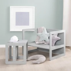 3in1 Kindersitzgruppe 1 Sitzbank & 1 Sitzhocker - Montessori - Grau