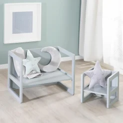 3in1 Kindersitzgruppe 1 Sitzbank & 1 Sitzhocker - Montessori - Grau