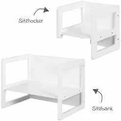 3in1 Kindersitzgruppe 1 Sitzbank & 1 Sitzhocker - Montessori - Weiß