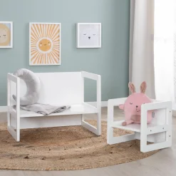 3in1 Kindersitzgruppe 1 Sitzbank & 1 Sitzhocker - Montessori - Weiß