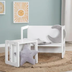 3in1 Kindersitzgruppe 1 Sitzbank & 1 Sitzhocker - Montessori - Weiß