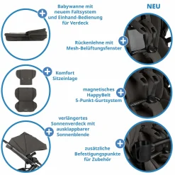 3in1 Kinderwagen-Set Salsa 5 Air - inkl. Babywanne, Autositz Pebble Pro, Sportsitz mit XXL Zubehörpaket - Almond