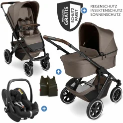 3in1 Kinderwagen-Set Salsa 5 Air - inkl. Babywanne, Autositz Pebble Pro, Sportsitz mit XXL Zubehörpaket - Pure - Nature