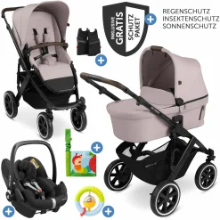 3in1 Kinderwagen-Set Salsa 4 Air - inkl. Babywanne, Autositz Pebble Pro, Sportsitz, Greifling, Buggybuch und XXL Zubehörpaket - Pure Edition - Berry