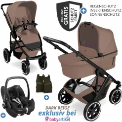 3in1 Kinderwagen-Set Salsa 5 Air - inkl. Babywanne, Autositz Pebble Pro, Sportsitz mit XXL Zubehörpaket - Dark Beige