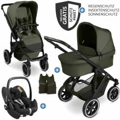 3in1 Kinderwagen-Set Salsa 5 Air - inkl. Babywanne, Autositz Pebble Pro, Sportsitz mit XXL Zubehörpaket - Pure - Avocado