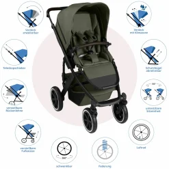 3in1 Kinderwagen-Set Salsa 5 Air - inkl. Babywanne, Autositz Pebble Pro, Sportsitz mit XXL Zubehörpaket - Pure - Avocado