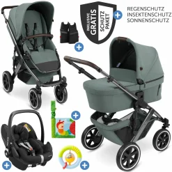 3in1 Kinderwagen-Set Salsa 4 Air - inkl. Babywanne, Autositz Pebble Pro, Sportsitz, Greifling, Buggybuch und XXL Zubehörpaket - Aloe