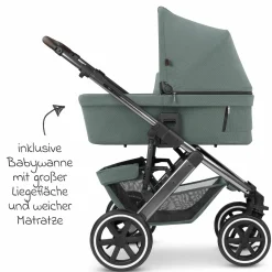 3in1 Kinderwagen-Set Salsa 4 Air - inkl. Babywanne, Autositz Pebble Pro, Sportsitz, Greifling, Buggybuch und XXL Zubehörpaket - Aloe