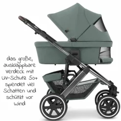 3in1 Kinderwagen-Set Salsa 4 Air - inkl. Babywanne, Autositz Pebble Pro, Sportsitz, Greifling, Buggybuch und XXL Zubehörpaket - Aloe
