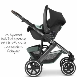 3in1 Kinderwagen-Set Salsa 4 Air - inkl. Babywanne, Autositz Pebble Pro, Sportsitz, Greifling, Buggybuch und XXL Zubehörpaket - Aloe