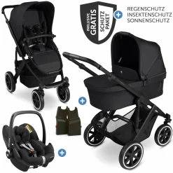 3in1 Kinderwagen-Set Salsa 5 Air - inkl. Babywanne, Autositz Pebble Pro, Sportsitz mit XXL Zubehörpaket - Pure - Coal