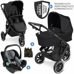 3in1 Kinderwagen-Set Salsa Run - Babywanne, Babyschale Tulip, Sportsitz & XXL Zubheörpaket (mit Sportzulassung, Luftbereifung & Handbremse) - Ink