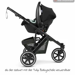3in1 Kinderwagen-Set Salsa Run - Babywanne, Babyschale Tulip, Sportsitz & XXL Zubheörpaket (mit Sportzulassung, Luftbereifung & Handbremse) - Aqua