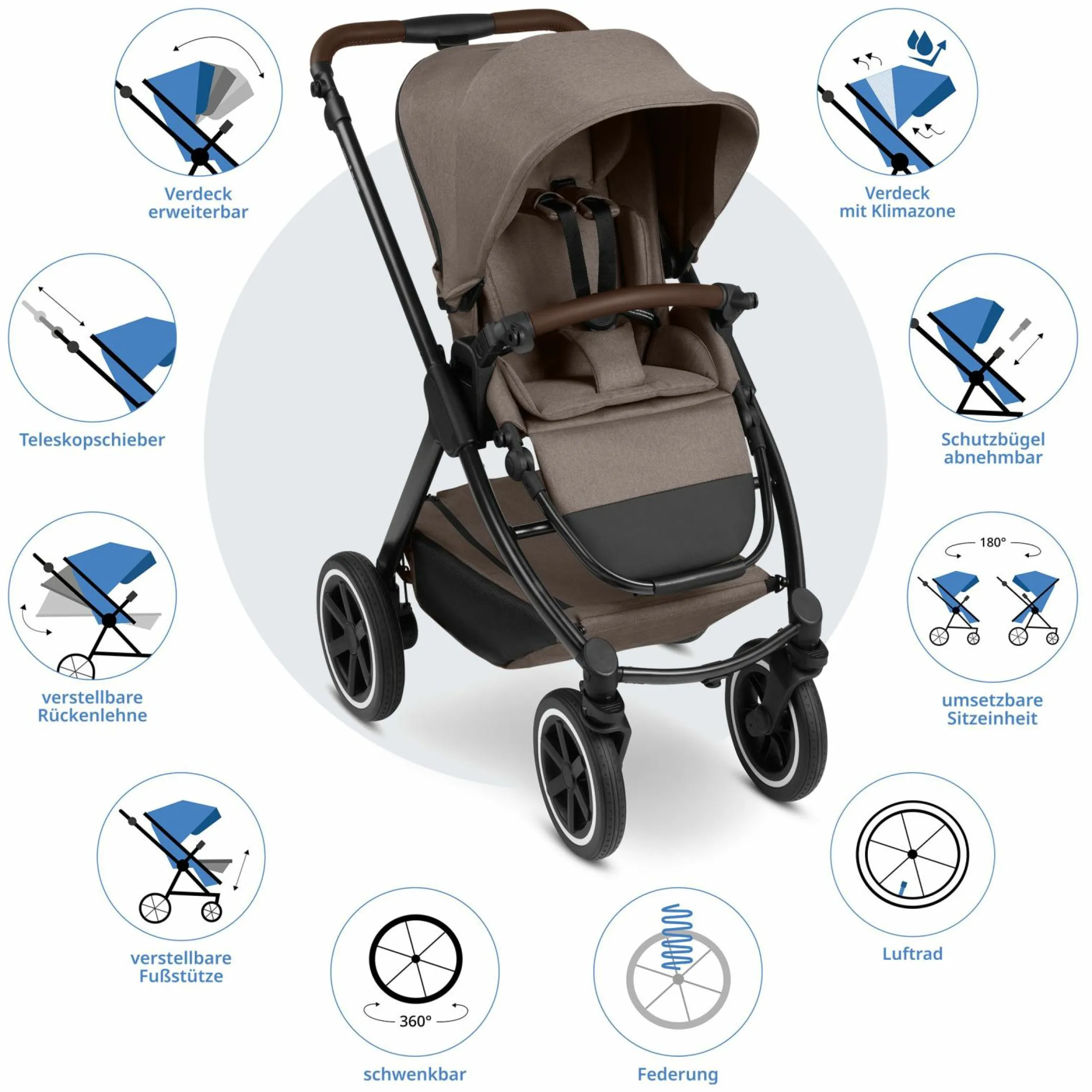3in1 Kinderwagen-Set Samba 2 - inkl. Babywanne, Autositz Pebble Pro, Sportsitz mit XXL Zubehörpaket - Pure - Nature