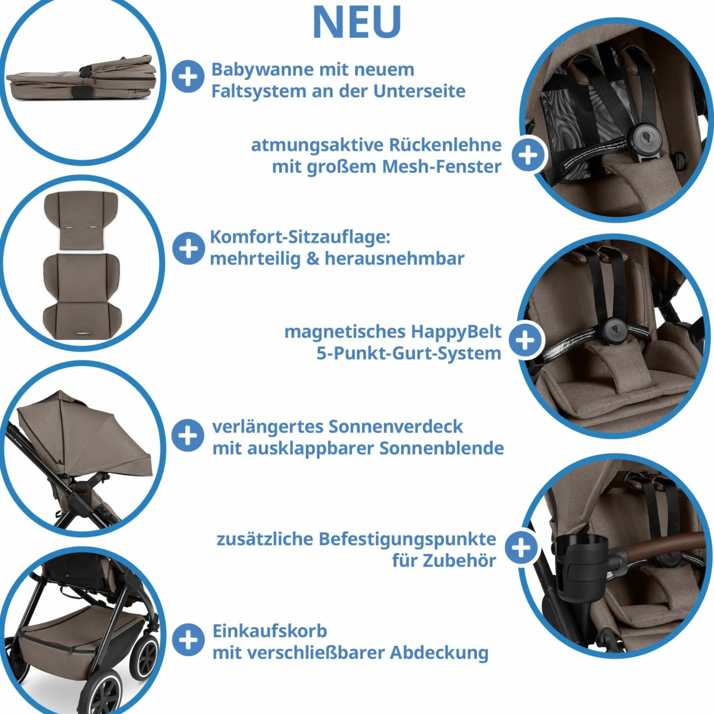 3in1 Kinderwagen-Set Samba 2 - inkl. Babywanne, Autositz Pebble Pro, Sportsitz mit XXL Zubehörpaket - Pure - Nature