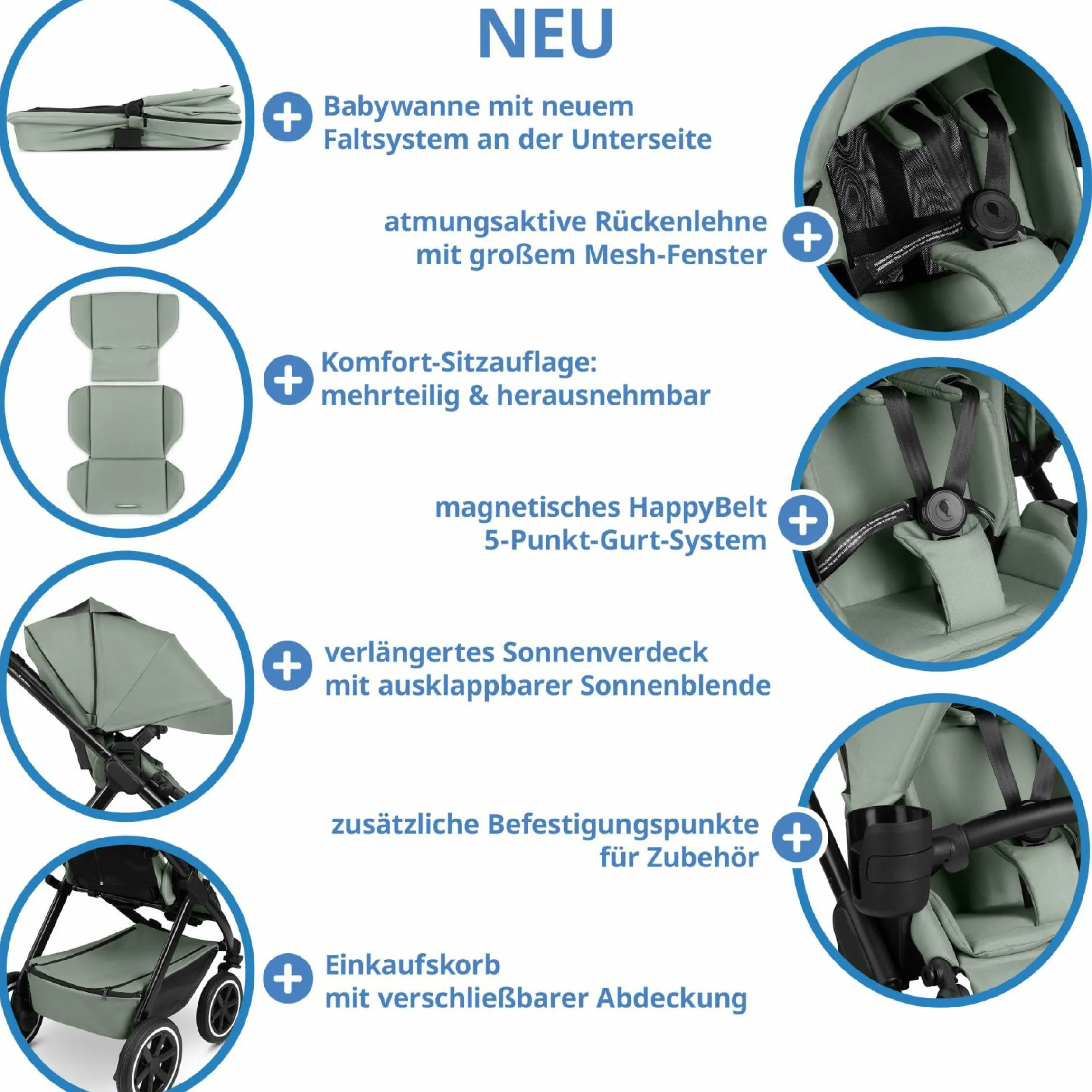 3in1 Kinderwagen-Set Samba 2 - inkl. Babywanne, Autositz Pebble Pro, Sportsitz mit XXL Zubehörpaket - Pine
