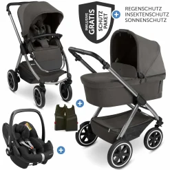 3in1 Kinderwagen-Set Samba 2 - inkl. Babywanne, Autositz Pebble Pro, Sportsitz mit XXL Zubehörpaket - Almond