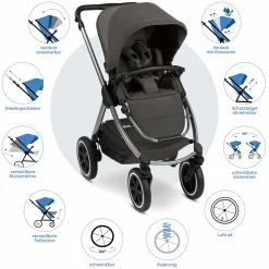3in1 Kinderwagen-Set Samba 2 - inkl. Babywanne, Autositz Pebble Pro, Sportsitz mit XXL Zubehörpaket - Almond