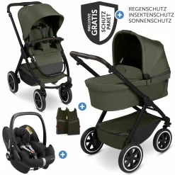 3in1 Kinderwagen-Set Samba 2 - inkl. Babywanne, Autositz Pebble Pro, Sportsitz mit XXL Zubehörpaket - Pure - Avocado