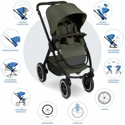 3in1 Kinderwagen-Set Samba 2 - inkl. Babywanne, Autositz Pebble Pro, Sportsitz mit XXL Zubehörpaket - Pure - Avocado