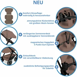 3in1 Kinderwagen-Set Samba 2 - inkl. Babywanne, Autositz Pebble Pro, Sportsitz mit XXL Zubehörpaket - Dark Beige