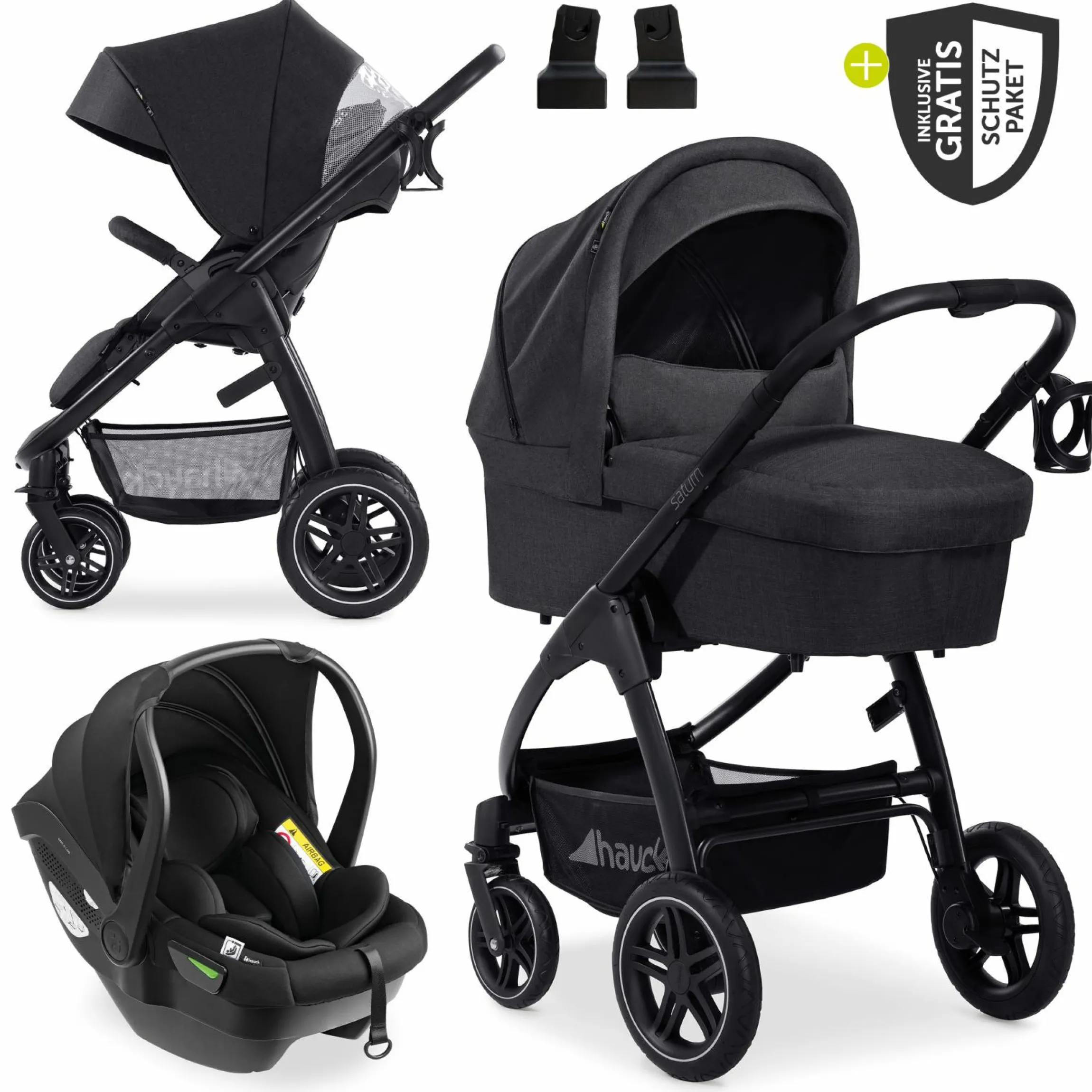 3in1 Kinderwagen-Set Saturn R Trio Set inkl. i-Size Babyschale & XXL Zubehörpaket - Melange Black