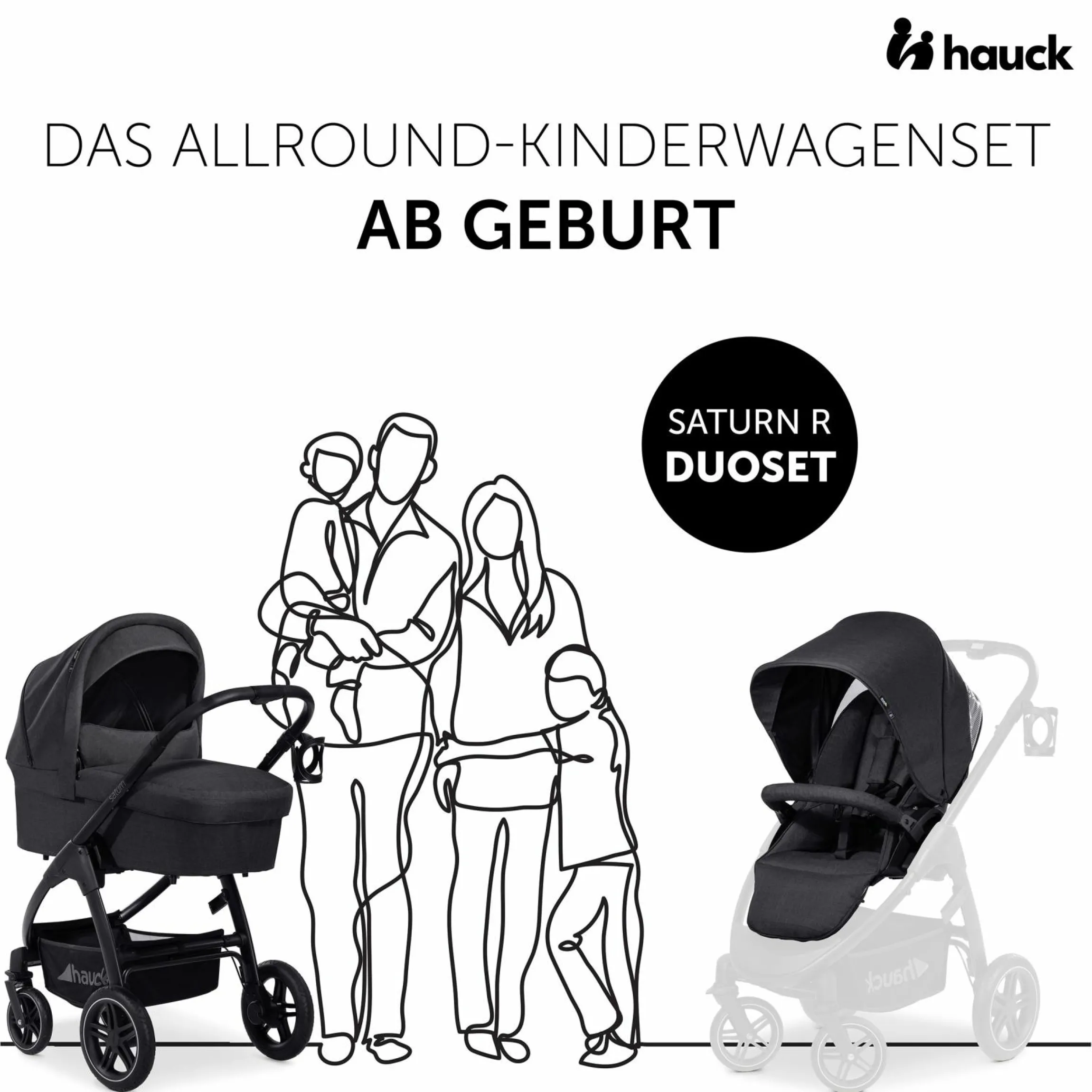 3in1 Kinderwagen-Set Saturn R Trio Set inkl. i-Size Babyschale & XXL Zubehörpaket - Melange Black