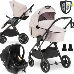 3in1 Kinderwagen-Set Vision X Trio Set Black - inkl. i-Size Babyschale Drive N Care & XXL Zubehörpaket - Melange Beige